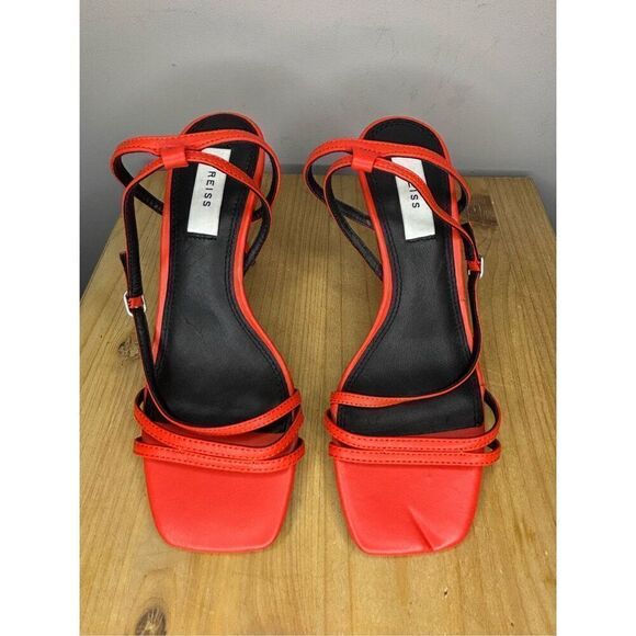 Reiss Women's Bali Leather Square Toe Strappy Heeled Sandals Orange Size 6 - Picture 3 of 7
